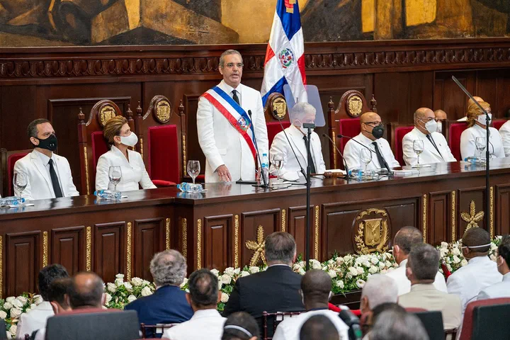 El presidente Luis Abinader durante su juramentación en el Congreso Nacional, en agosto de 2020.