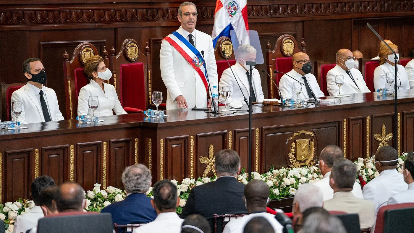 El presidente Luis Abinader durante su juramentación en el Congreso Nacional, en agosto de 2020.